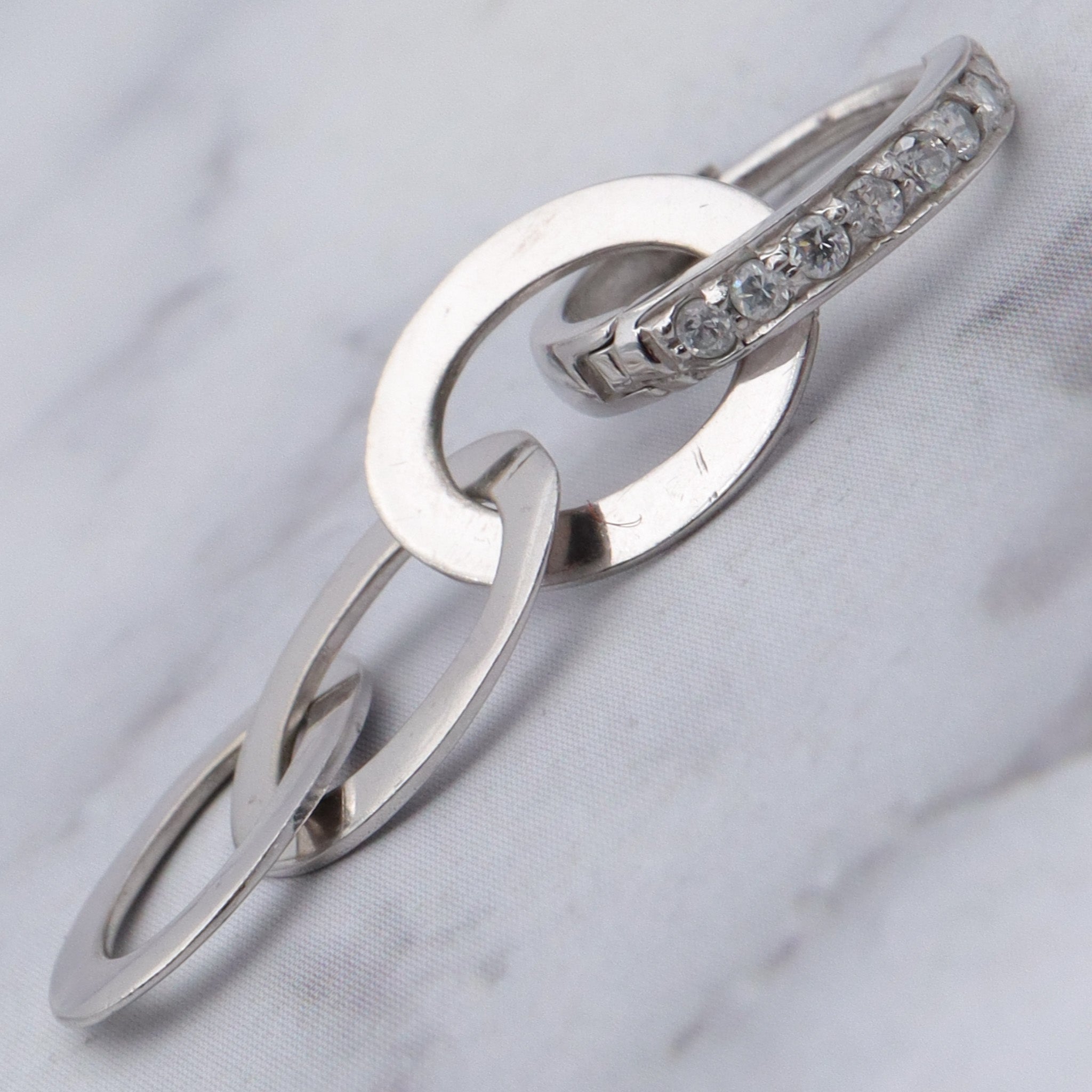 Vintage 14k white gold & cubic zirconia interlocking rings drop earrings